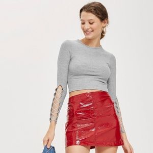 Topshop Lattice Ribbed Sleeved Crop Top